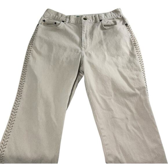 Lauren Jeans Co. Ralph Lauren Side Seam Stitch Denim Jeans Beige Sz 10 Bootcut - Picture 5 of 9